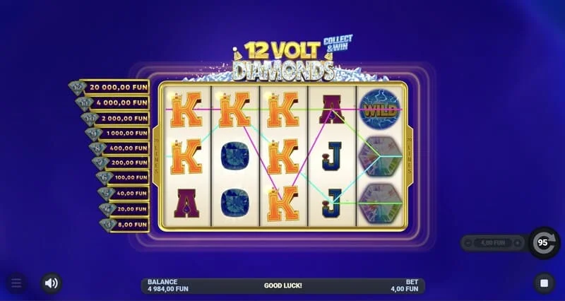 12 Volt Diamonds - main game screen with a 5x4 grid
